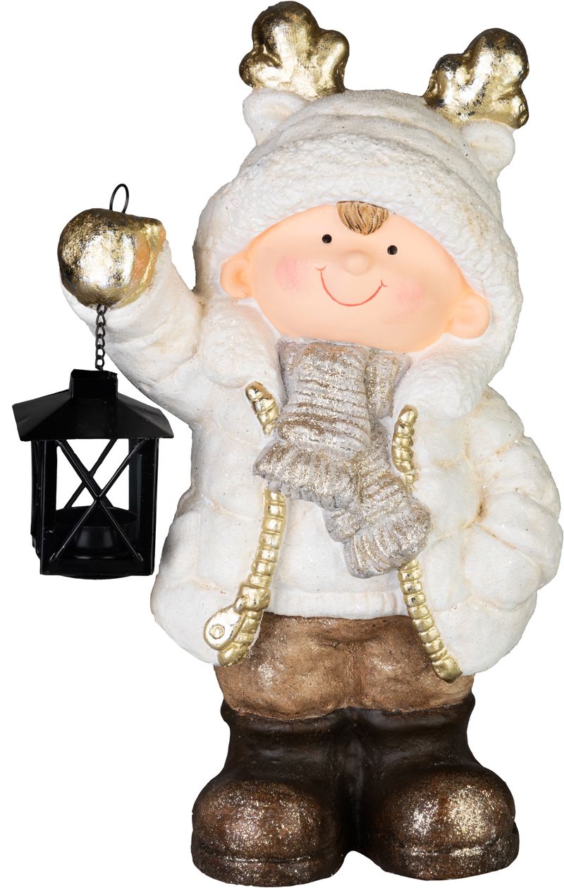 Dekorácia MagicHome Vianoce, Chlapec s lampou, 16.5x23x42 cm