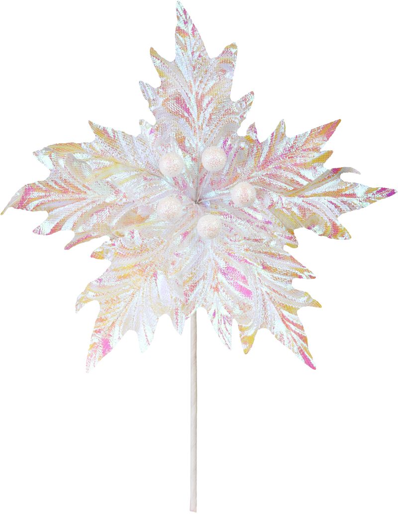 Kvet MagicHome Vianoce, poinsettia, ľadový efekt, 20,5 cm, veľkosť kvetu: 24 cm