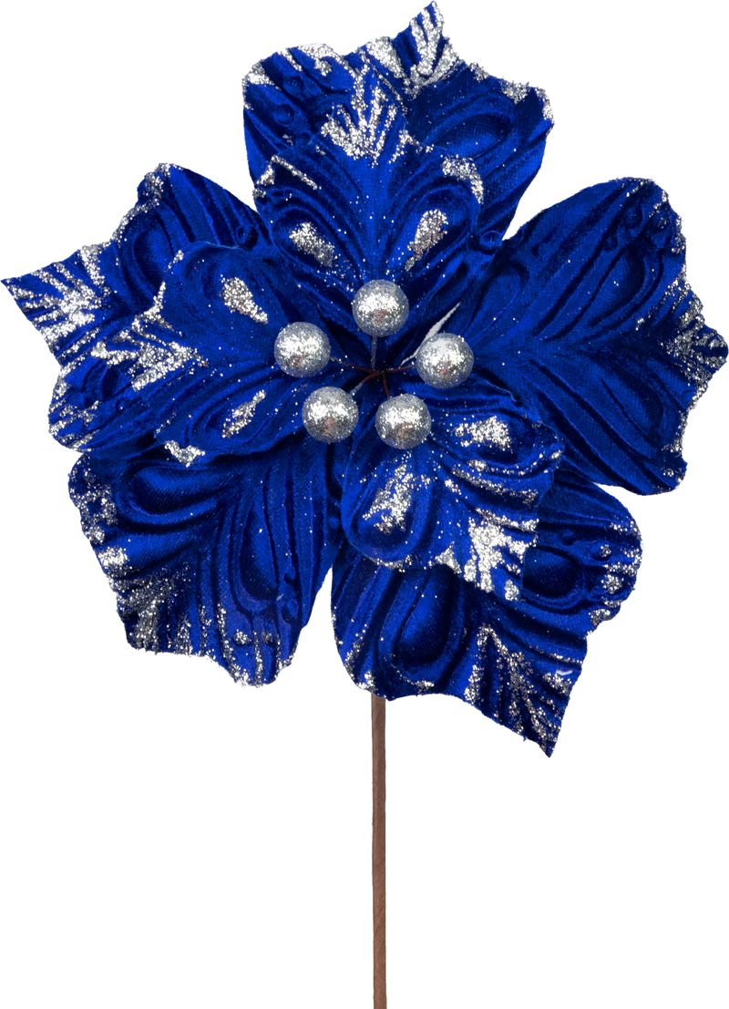 Kvet MagicHome Vianoce, poinsettia, modrý, 23,5 cm, veľkosť kvetu: 22 cm