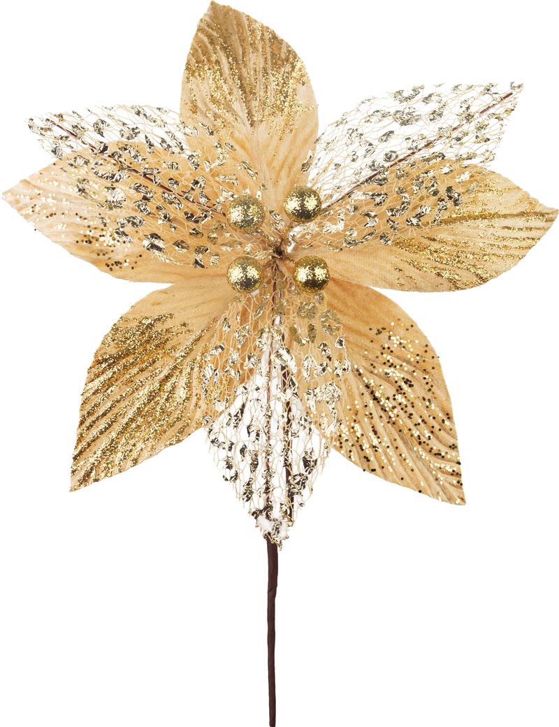 Kvet MagicHome Vianoce, poinsettia, zlatý, 17 cm, veľkosť kvetu: 22 cm