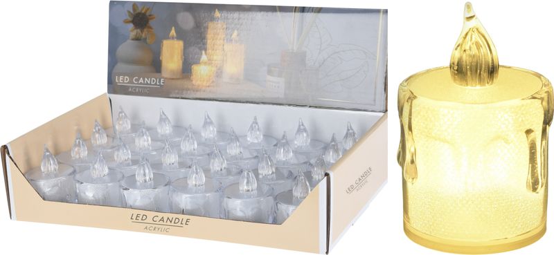 Sviečka, vianočná, LED, teplá biela, 5 cm, predajný box 24 ks