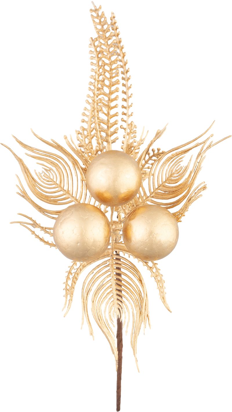 Vetvička MagicHome Vianoce, pávie pierka, zlatá, 22 cm
