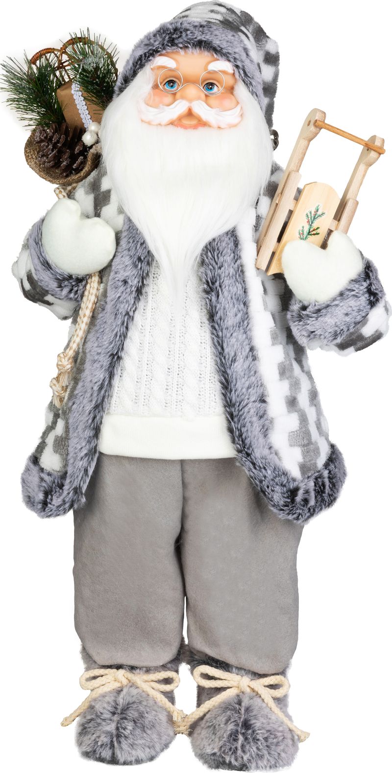Dekorácia MagicHome Vianoce, Santa so sánkami, biely-šedý, 60 cm