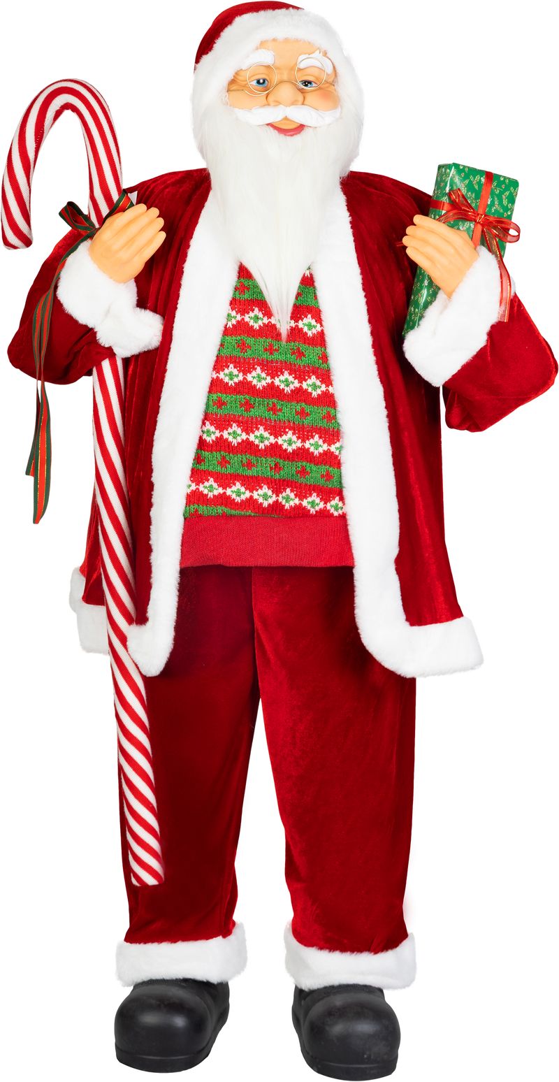 Dekorácia MagicHome Vianoce, Santa, s darčekom, červený, 120 cm