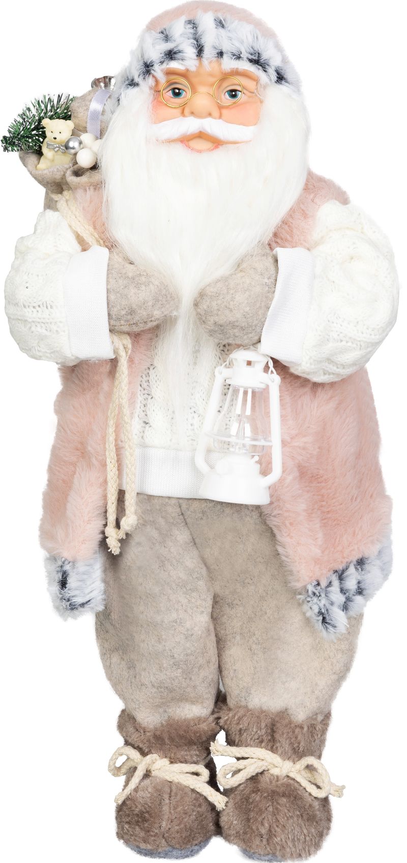 Dekorácia MagicHome Vianoce, Santa, s darčekom, ružovo-hnedý, 46 cm