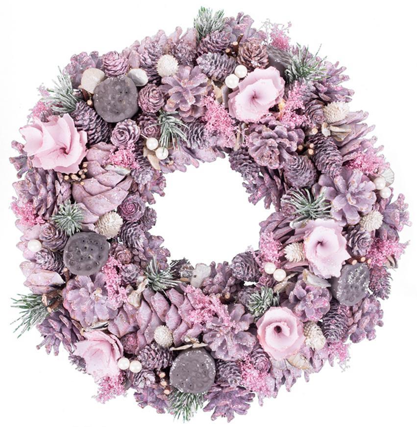 Veniec MagicHome Vianoce, prírodný, ružový, 35 cm