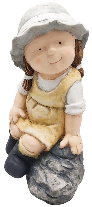 Dekorácia MagicHome Gecco, Dievčatko na kameni, magnesia, 29x21x42 cm