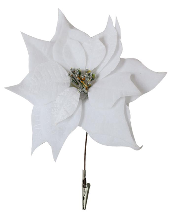 Kvet MagicHome Vianoce Poinsettia, so štipcom, biely, veľkosť kvetu: 25 cm, dĺžka kvetu: 26 cm, bal.