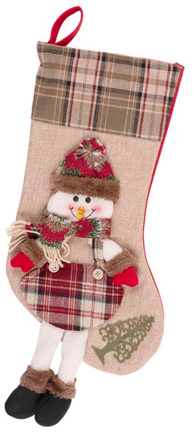 Dekorácia MagicHome Vianoce, Ponožka Snehuliak, 50 cm