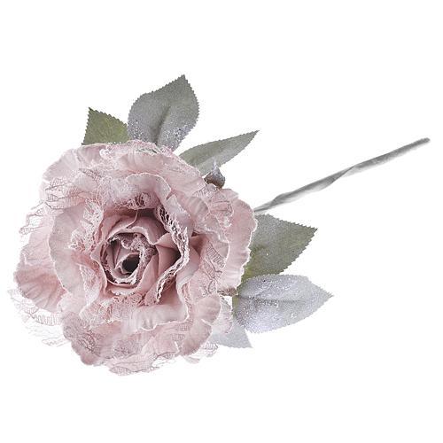 Kvet pivónia s listom, ružová, stonka, bal. 6 ks