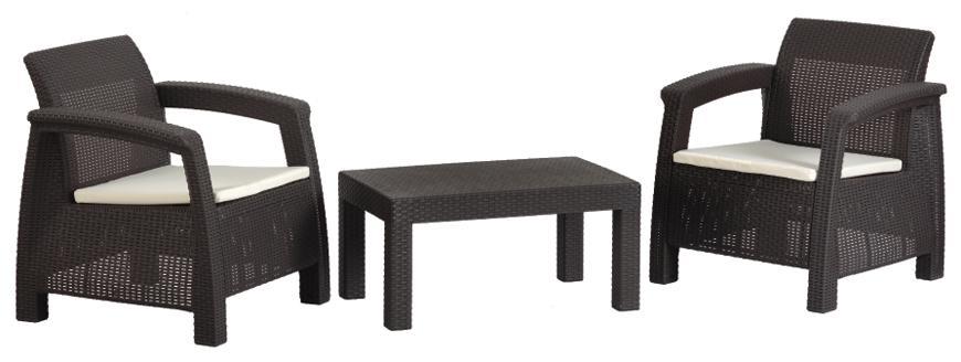 Set terasový CAYMAN, Mocca, stôl, kreslo 1xstol, 3x kreslo